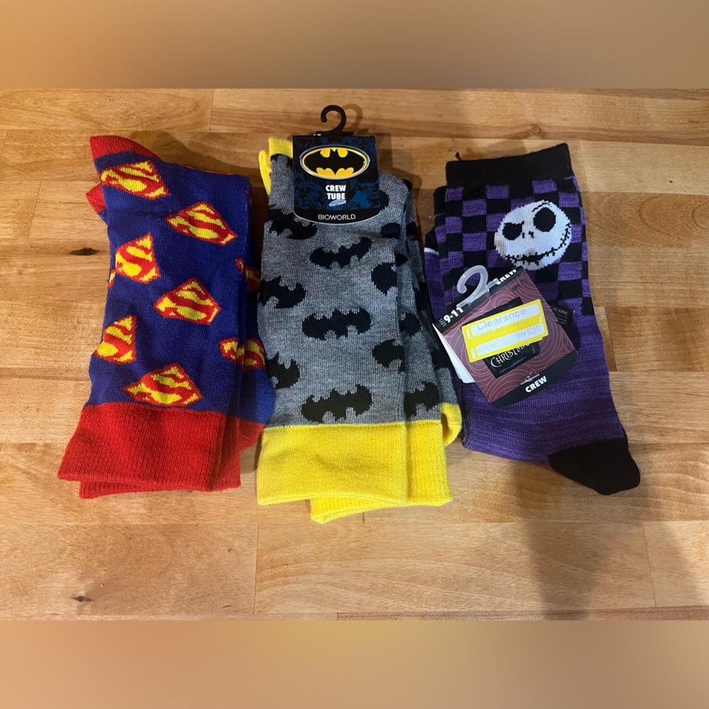 3 pairs new crew sox- themed - super hero etc